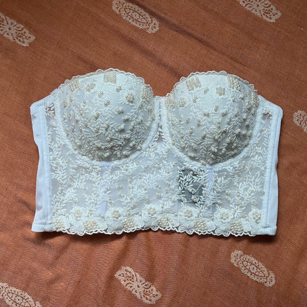 White Pearl Embroidered Corset Top